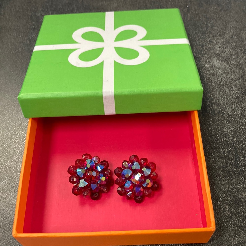 Vintage Red Clip on Large Earrings.